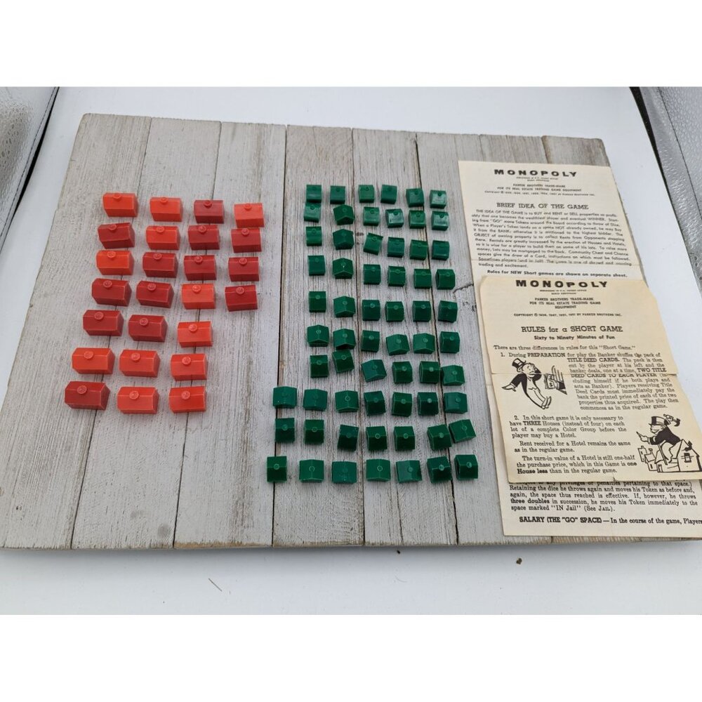 Vintage 1961 Monopoly Game Replacement Motels Houses Instructions Short Set #3